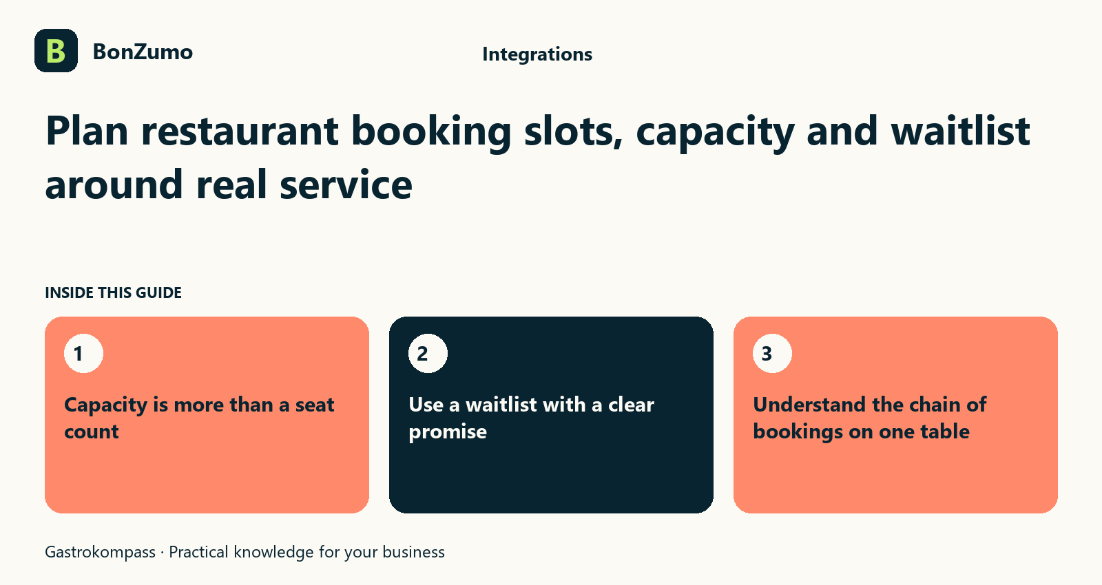 Guide overview: Plan restaurant booking slots, capacity and waitlist around real service: Capacity is more than a seat count; Use a waitlist with a clear promise; Understand the chain of bookings on one table
